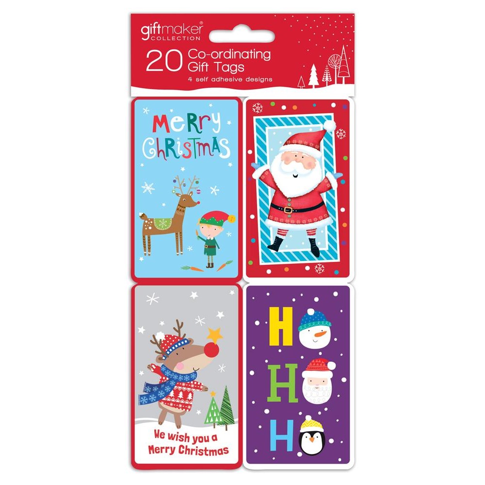 Pack of 20 Novelty Kids Christmas Co-ordinating Self Adhesive Tags