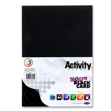 Pack of 100 Sheets A4 Black 160gsm Card by Premier Activity