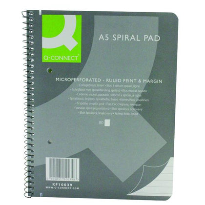 Pack of 5 A5 160 Pages Ruled Margin Spiral Soft Cover Notebooks