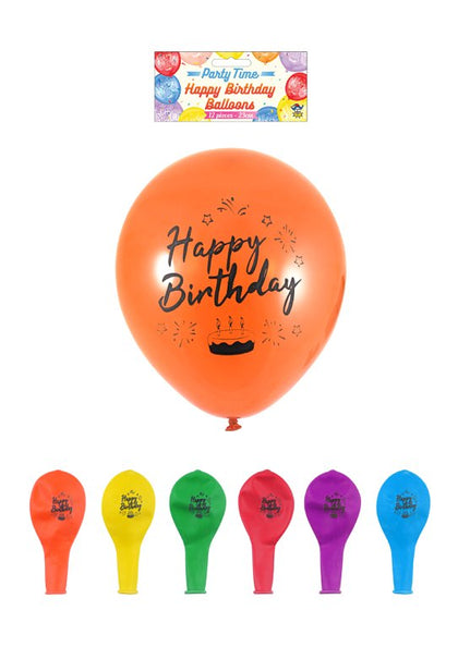 Pack of 12 Happy Birthday Balloons with Printed Detail 23cm