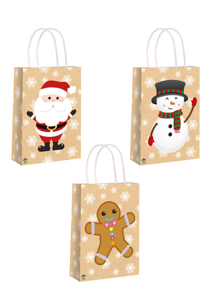 Pack of 24 Christmas Kraft Brown Paper Bags with Handles