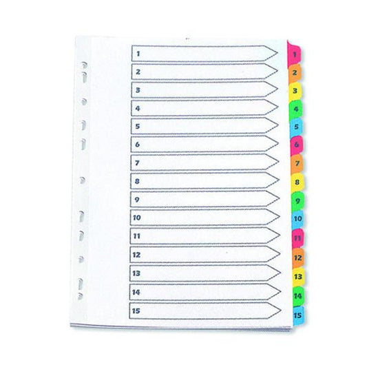 A4 White 1-15 Multi Colour Numbered and Multi Punched Index Tabs