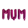 MUM Pink Text Mother Foil Balloons with Ribbon and Straw for Inflating