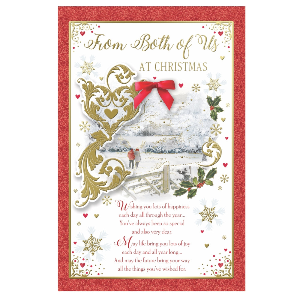 From Both of Us Couple Walking in Winter Wonderland Design Christmas Card