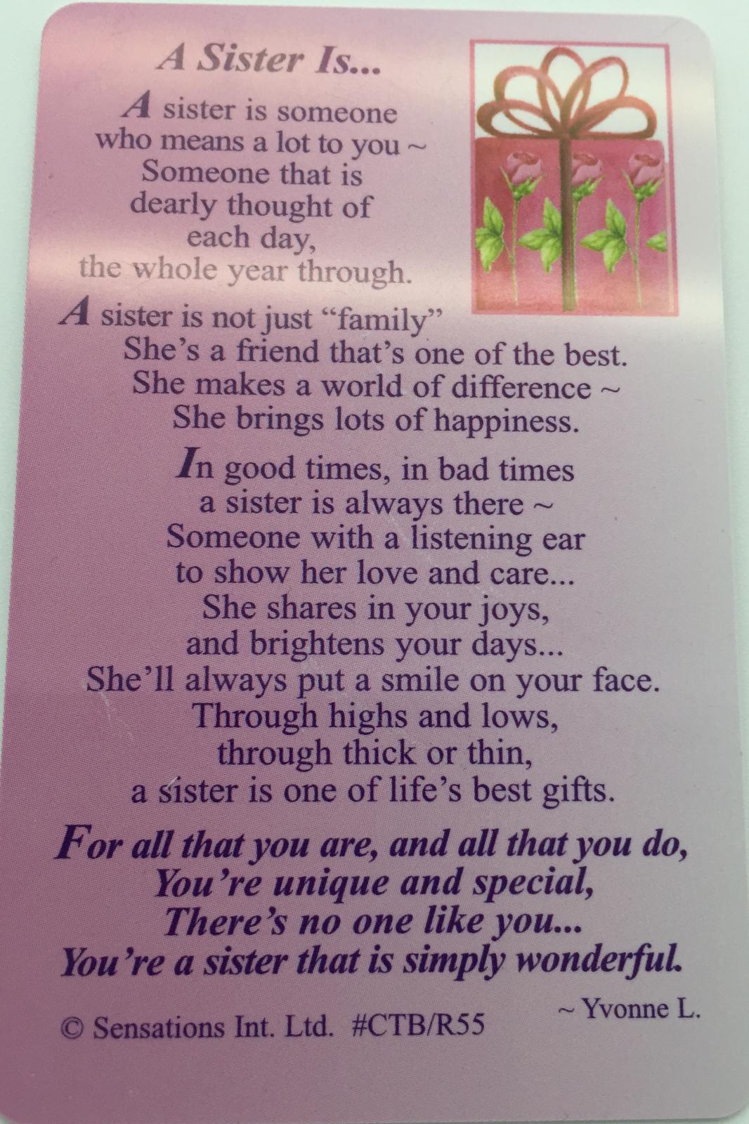 A Sister Is...Wallet Card (Sentimental Keepsake Wallet / Purse Card)