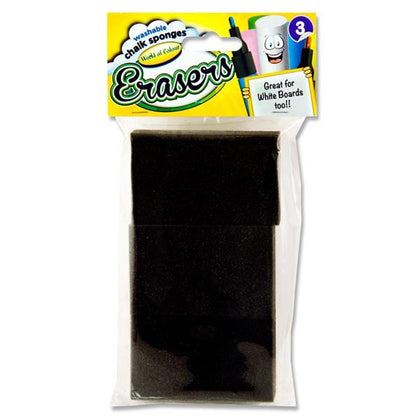 Pack of 3 Black Chalk Sponge Erasers by World of Colour