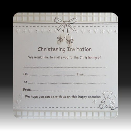 Pack of 10 White Booties Christening Invitations