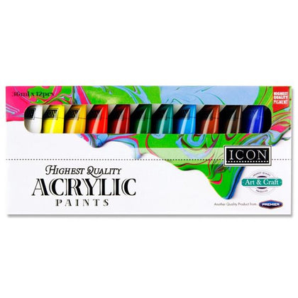 Pack of 12X36ml Acrylic Paints by Icon Art