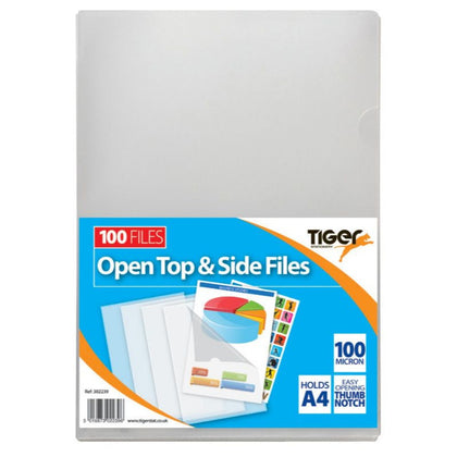 Pack of 100 A4 Open Top & Side Files - Clear