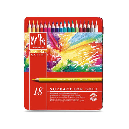 Caran D'Ache Supracolor Soft Aquarelle Pencil Tins - Tin of 18 Assorted Colours
