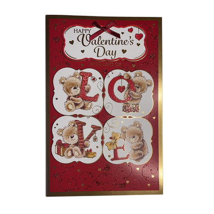 Teddies Holding Letters LOVE Design Open Valentine's Day Card
