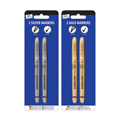 Silver or Gold Markers Pens Bullet Tip 2 Pack Stationery Office Work Home