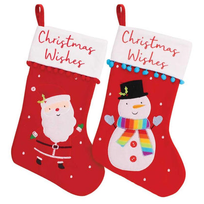 Christmas Santa And Snowman Design Pom Pom Felt Kids Stocking