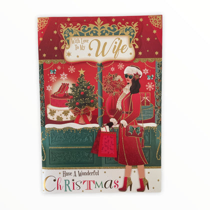 For a Special Wife Beautiful Lady With Bags Design Christmas Card