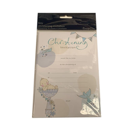 Pack of 20 Blue Christening Invitation Sheets and Envelopes