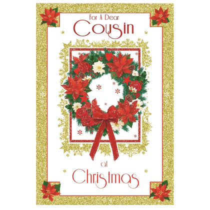 For a Dear Cousin Floral Wreath Design Christmas Card