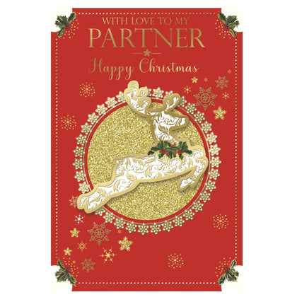 With Love To My Partner Foil Finished Raindeer Design Christmas Card