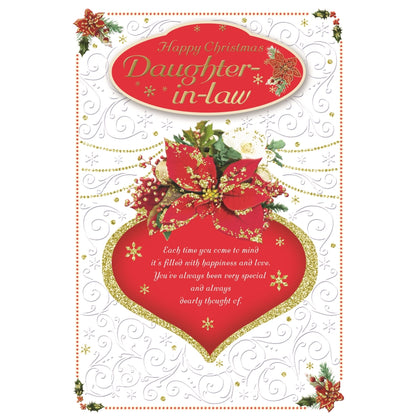For Daughter In Law Flowers Design Glitter Finished Christmas Card