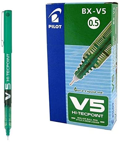 Box of 12 Green Pilot V5 Hi-Tecpoint Ultra Rollerball X Fine