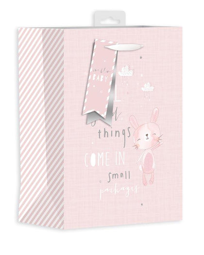 Pack of 12 Baby Bunny Pink Medium Gift Bags
