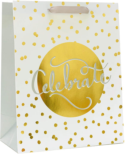 Celebrate White And Gold Polka Dot Large Size Gift Bag