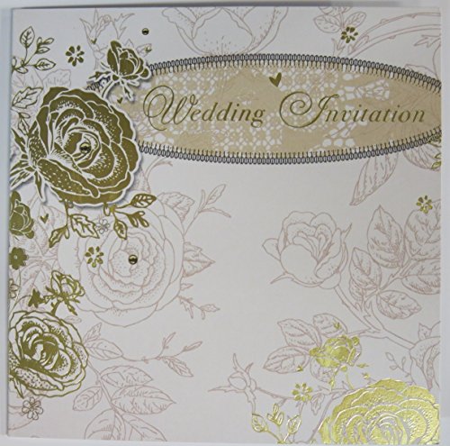 Wedding invites gold foil elegant rose flower design pack of 6 cards and envelopes