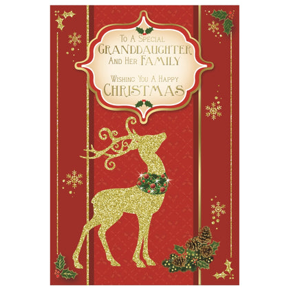 To a Special Granddaughter and Her Family Glitter Finished Reindeer Christmas Card