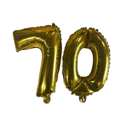 Golden Number 70 Foil Balloons With Ribbon and Straw for Inflating