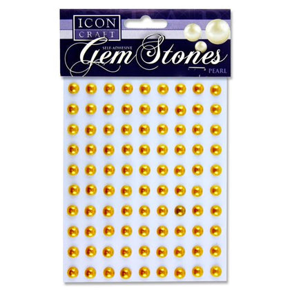 Pack of 90 Pearl Gold Self Adhesive 8mm Gem Stones by Icon Craft