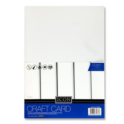 Pack of 10 A3 220gsm White Craft Card by Icon