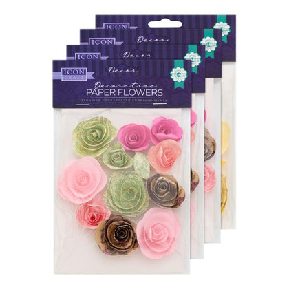 Pack of 12 Decorative Paper Flowers by Icon Craft