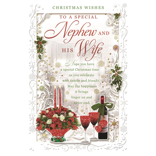 To a Special Nephew and His Wife Festive Classic Design Christmas Card