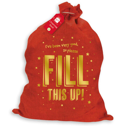 Christmas Red Hessian Sack With Gold Print & Cord