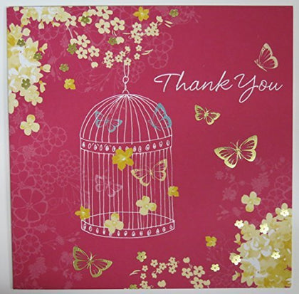 Pack of 6 Pink Foil Butterflies Design Thank You Cards