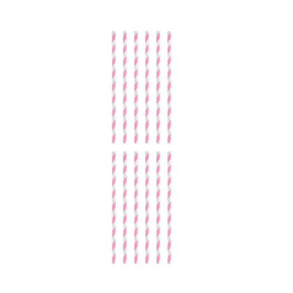 Pack of 12 Pink And White Striped Paper Straws