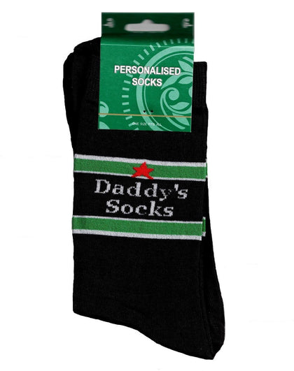 Daddy's Socks Mens Personalised Pair Black & Green One Size