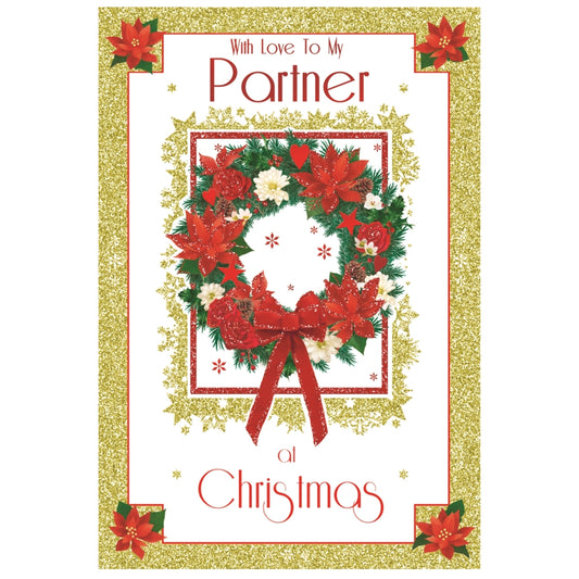 With Love To My Partner Poinsettia Wreath Design Christmas Card