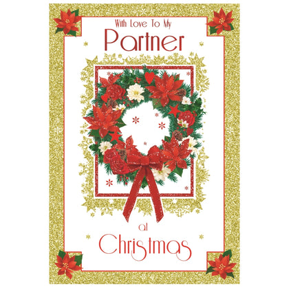 With Love To My Partner Floral Wreath Design Christmas Card