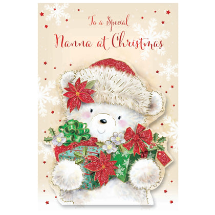 To a Special Nanna Cute Bear Holding Gifts Design Christmas Card
