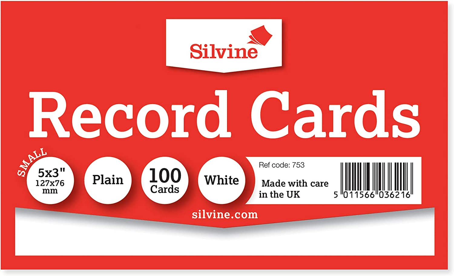 Pack of 100 Plain White Record Cards 5x3