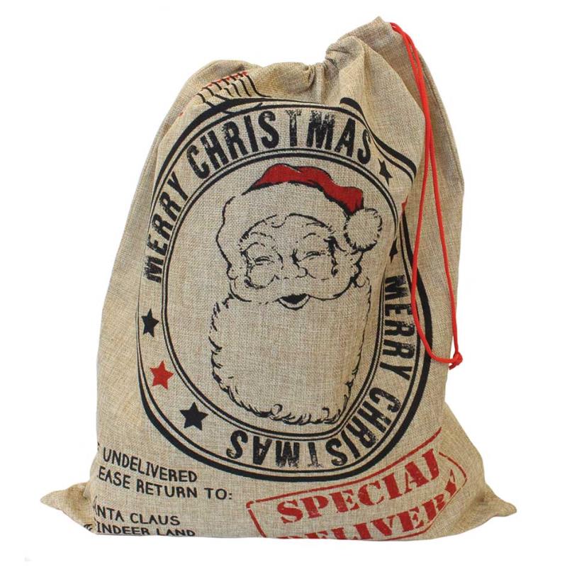 Santa Head Design Large Hessian Printed Christmas Sack