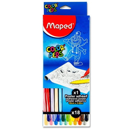 Pack of Color'peps 30cm x 3.6m Adhesive Colouring Roll and 18 Markers by Maped