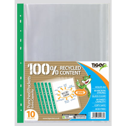 10 Tiger A4 Extra Large Punched Pockets