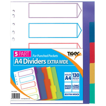 A4 5 Part Extra Wide Polypropylene Dividers