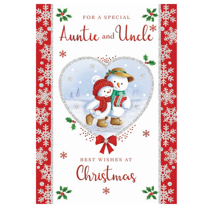 For a Special Auntie and Uncle Couple Snowman Design Christmas Card