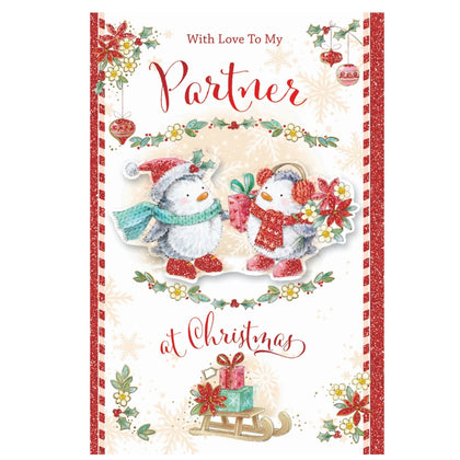With Love to My Partner Bears In Hat and Scarf Design Christmas Card