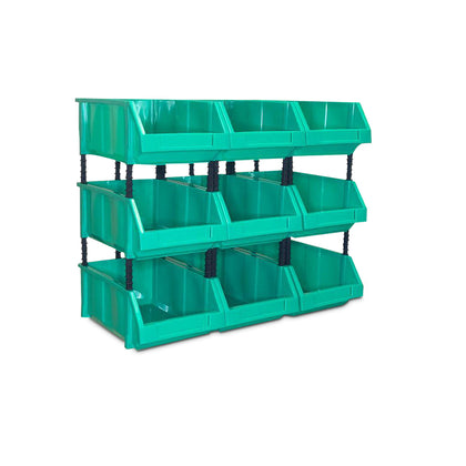 Stackable Green Storage Pick Bin with Riser Stands 400x245x154mm