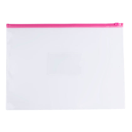 Pack of 12 A4+ Foolscap Clear Zippy Bags with Pink Zip