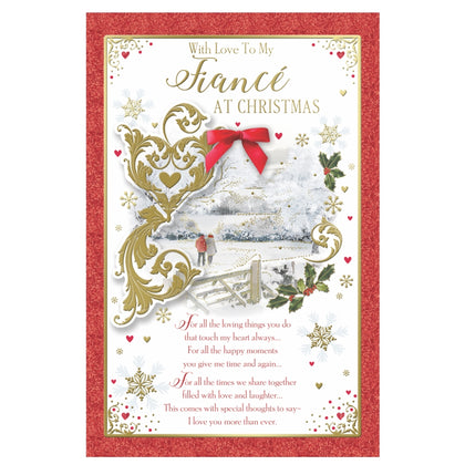 With Love to My Fiancee Couple Walking in Winter Wonderland Design Christmas Card