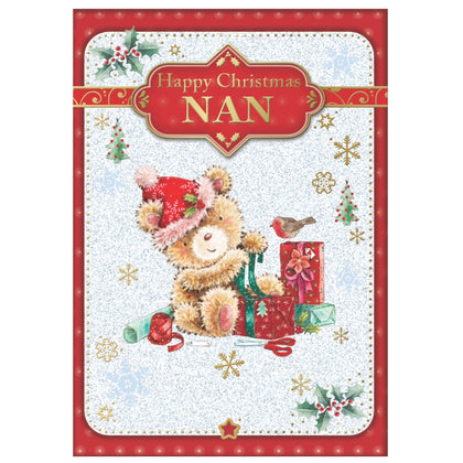 For Nan Bear Wrapping Gift Design Christmas Card